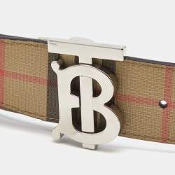 Burberry Beige/Black Housecheck Coated Canvas and Leather TB Logo Reversible Belt 95CM