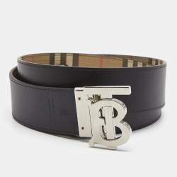 Burberry Beige/Black Housecheck Coated Canvas and Leather TB Logo Reversible Belt 95CM