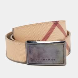 مملوكة مسبقًا Burberry Beige Haymarket Check Coated Canvas Logo Plaque Belt 100CM