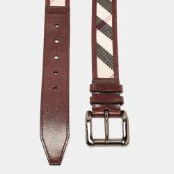 Burberry Brown House Check Canvas and Leather Buckle Belt 90CM