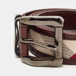 Burberry Brown House Check Canvas and Leather Buckle Belt 90CM