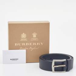 Pre Owned Burberry Black Leather Louis Buckle Belt 95CM