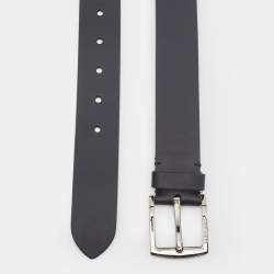 Pre Owned Burberry Black Leather Louis Buckle Belt 95CM