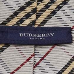 مملوكة مسبقًا Burberry Grey Checkered Silk Jacquard Tie