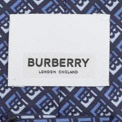 Pre Owned Burberry Blue Monogram Print Silk Tie