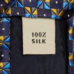 Burberry Navy Blue Geometric Pattern Silk Traditional Tie