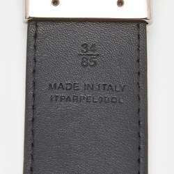 Burberry Navy Blue Check Coated Canvas and Leather Logo Plague Reversible Belt 85CM