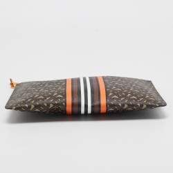 Burberry Orange/Brown TB Monogram Coated Canvas Stripe Zip Pouch