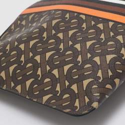 Burberry Orange/Brown TB Monogram Coated Canvas Stripe Zip Pouch