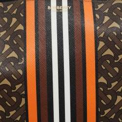 Burberry Orange/Brown TB Monogram Coated Canvas Stripe Zip Pouch