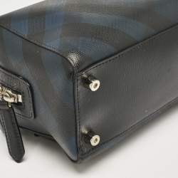 Pre Owned Burberry Navy Blue Nova Check PVC Travel Pouch