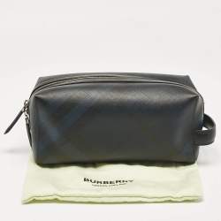 Pre Owned Burberry Navy Blue Nova Check PVC Travel Pouch