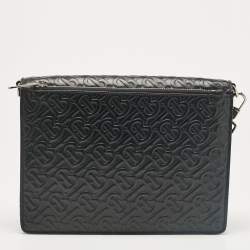 Burberry Black TB Embossed Leather Messenger Bag