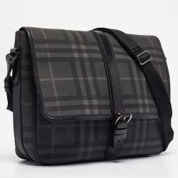 Burberry Black House Check PVC and Leather Messenger Bag