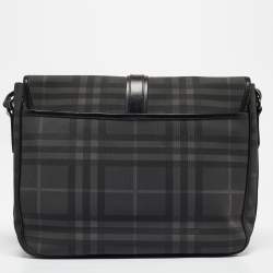 Burberry Black House Check PVC and Leather Messenger Bag