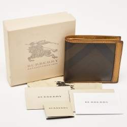 Burberry Brown/Yellow Smoke Check Coated Canvas and Leather Bifold Wallet