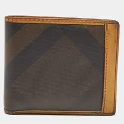 Burberry Brown/Yellow Smoke Check Coated Canvas and Leather Bifold Wallet