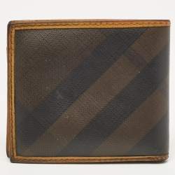 Burberry Brown/Yellow Smoke Check Coated Canvas and Leather Bifold Wallet