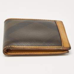 Burberry Brown/Yellow Smoke Check Coated Canvas and Leather Bifold Wallet