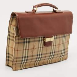 Burberry Brown/Beige Haymarket Coated Canvas and Leather Briefcase