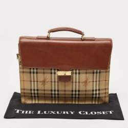 Burberry Brown/Beige Haymarket Coated Canvas and Leather Briefcase