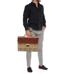 Burberry Brown/Beige Haymarket Coated Canvas and Leather Briefcase