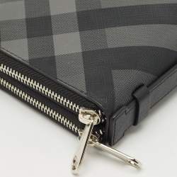 Burberry Black/Grey House Check PVC and Leather Reeves Double Zip Wallet
