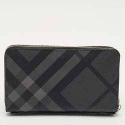 Burberry Black/Grey House Check PVC and Leather Reeves Double Zip Wallet
