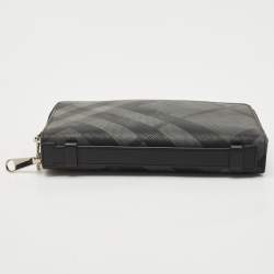 Burberry Black/Grey House Check PVC and Leather Reeves Double Zip Wallet