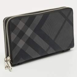 Burberry Black/Grey House Check PVC and Leather Reeves Double Zip Wallet