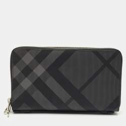 Burberry Black/Grey House Check PVC and Leather Reeves Double Zip Wallet