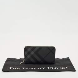 Burberry Black/Grey House Check PVC and Leather Reeves Double Zip Wallet