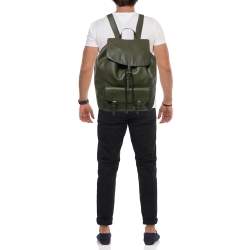 Pre Owned Burberry Military Green Leather Drawstring Backpack