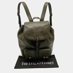 Pre Owned Burberry Military Green Leather Drawstring Backpack