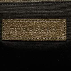 Pre Owned Burberry Military Green Leather Drawstring Backpack