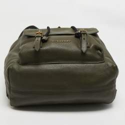Pre Owned Burberry Military Green Leather Drawstring Backpack