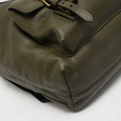 Pre Owned Burberry Military Green Leather Drawstring Backpack