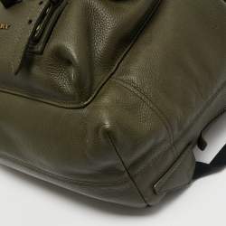Pre Owned Burberry Military Green Leather Drawstring Backpack