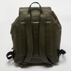 Pre Owned Burberry Military Green Leather Drawstring Backpack