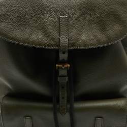Pre Owned Burberry Military Green Leather Drawstring Backpack
