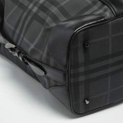Pre Owned Burberry Black Check Coated Canvas and Leather Duffle Bag
