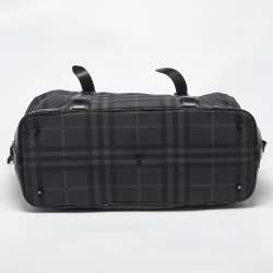 Pre Owned Burberry Black Check Coated Canvas and Leather Duffle Bag