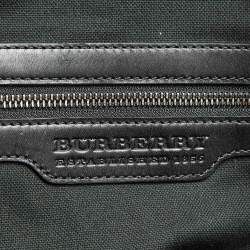 Pre Owned Burberry Black Check Coated Canvas and Leather Duffle Bag