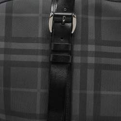 Pre Owned Burberry Black Check Coated Canvas and Leather Duffle Bag