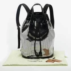 Pre Owned حقيبة ظهر بربري شمواه وجلد بتأثير مرآة أسود/فضي مع رباط للشد