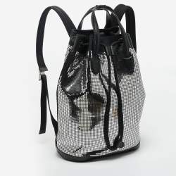 Pre Owned حقيبة ظهر بربري شمواه وجلد بتأثير مرآة أسود/فضي مع رباط للشد