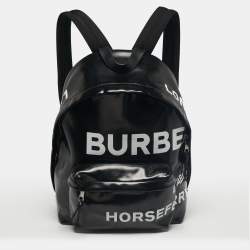 Pre Owned Burberry Black/White Coated Canvas and Leather Horseferry Backpack