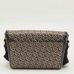 Pre Owned Burberry Black/Brown TB Monogram Coated Canvas and Leather Messenger Bag