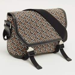 Pre Owned Burberry Black/Brown TB Monogram Coated Canvas and Leather Messenger Bag