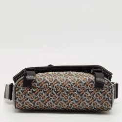 Pre Owned Burberry Black/Brown TB Monogram Coated Canvas and Leather Messenger Bag